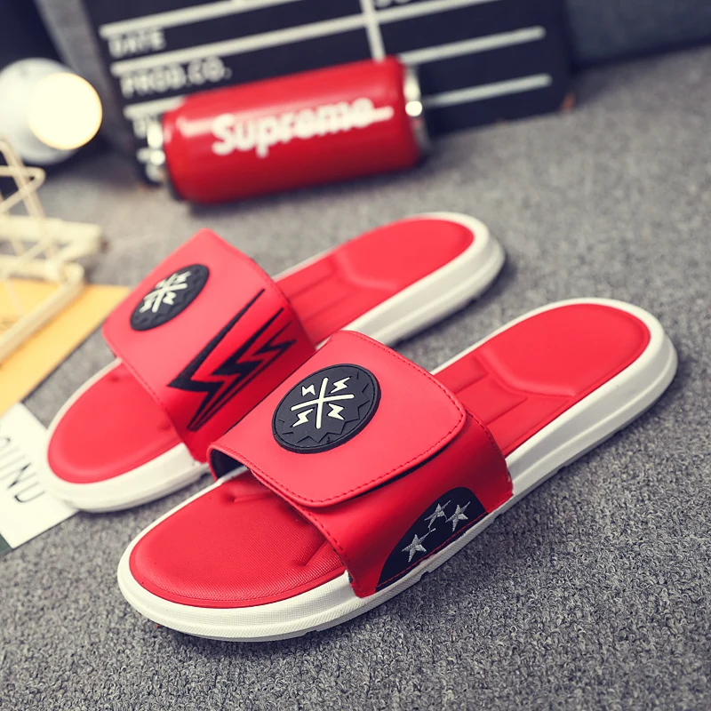 Шлепанцы мужские пляжные Нескользящие сандалии в полоску мягкие летние тапочки