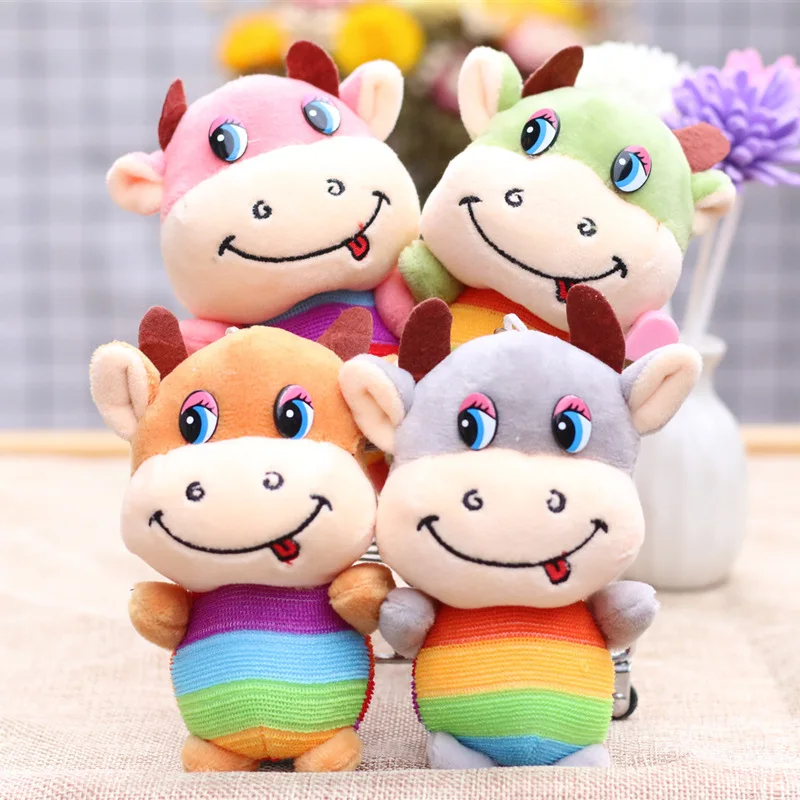 

2020 Year Of The Ox Mascot Year 12CM Cute Cartoon Rainbow Ox Pendant Plush Toy Doll Mini Doll Bag Pendant