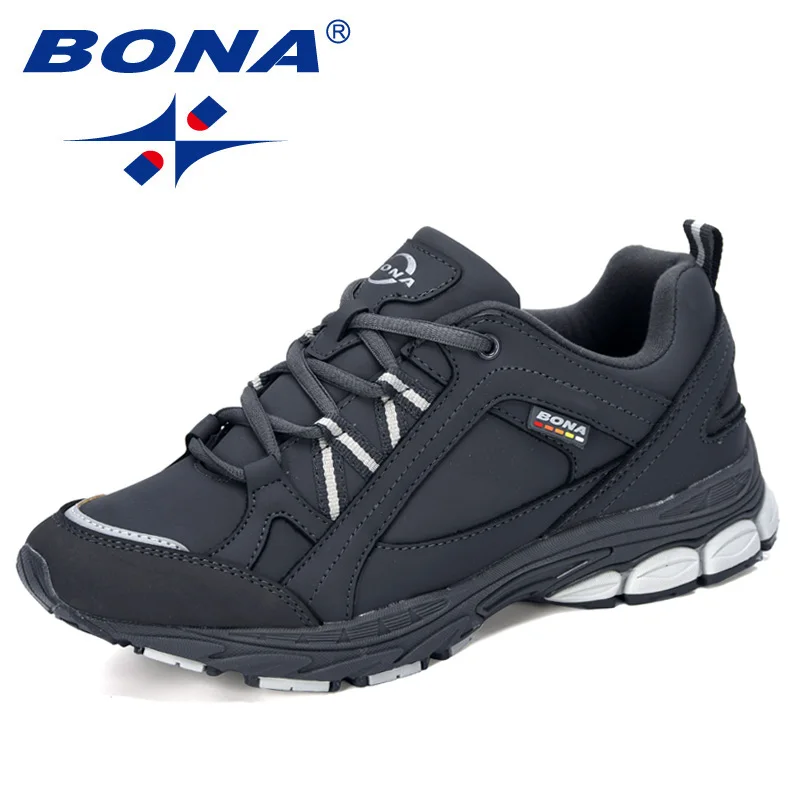 Dark grey S gray BONA новые дизайнерские экшн кожаные кроссовки мужские кроссовки для улицы Спортивная обувь Профессиональная тренировочная обувь беговые кроссовки - Цвет: Dark grey S gray