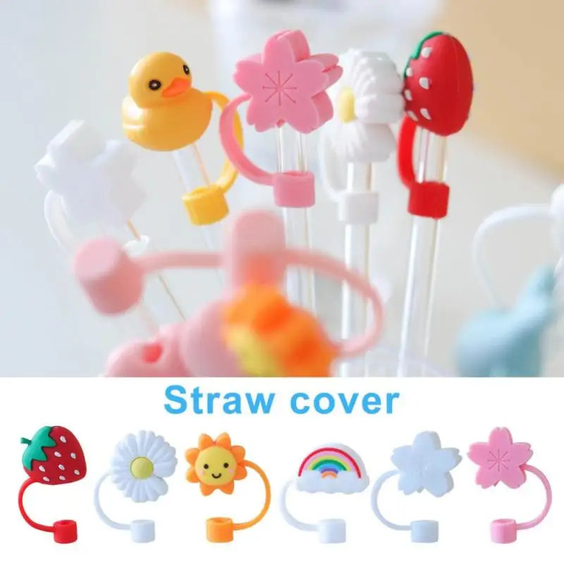 

Cartoon Silicone Straw Tips Drinking Dust Cap Splash Proof Plugs Cover Straw Plug Cup Accessories 6-8mm Straw Sealing Tools