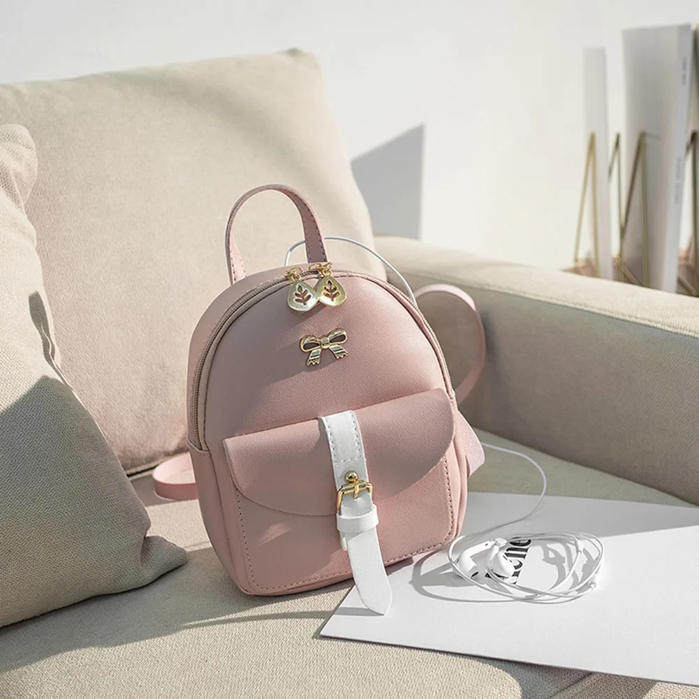 

Fashion Preppy Style Mochila Hit Color Bowknot Leaf Backpack Ladies Casual Cute PU Leather Mini Shoulder Crossbody Messenger Bag