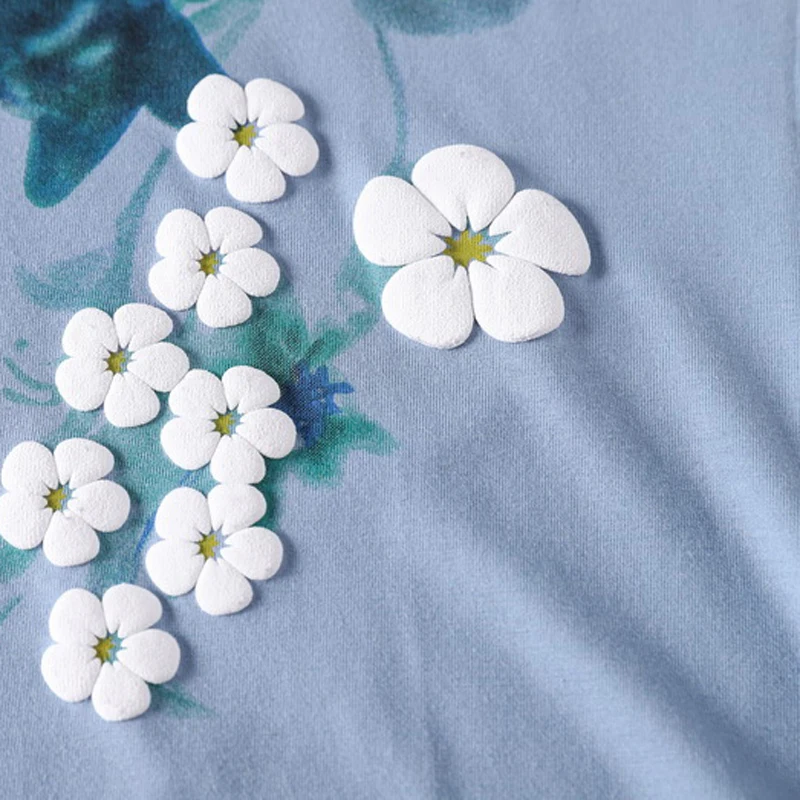 

Blue Large Size 4xl Short Sleeve Tops T-shirt Women Chinese Style Cotton Print T-shirt Women 2020 Summer New Loose O-neck Tops