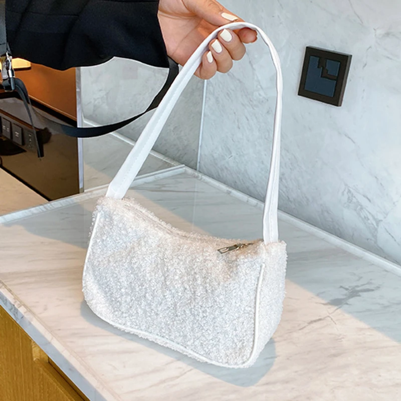 

Artificial Lamb Wool Shoulder Bag Women Casual Plush Winter Underarm Bag Simple Large-capacity One-shoulder Handbag Dropship New