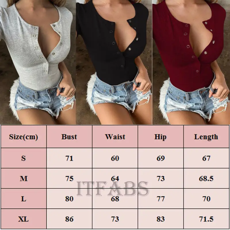 

Romper Womens Jumpsuit 2019 Sexy Deep V Button Bodysuit Slim Fitness Fashion Women Bodycon Clothes Clubwear Short Sleeve