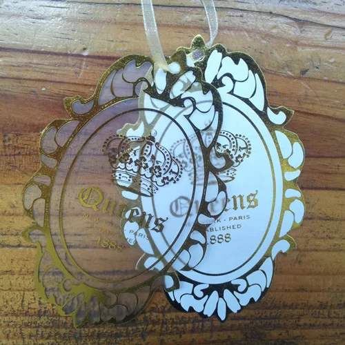 

New fashion customized high quality clear plastic tags, OEM high-grade PVC caps/jackets labels tags, hot gold stamping tags