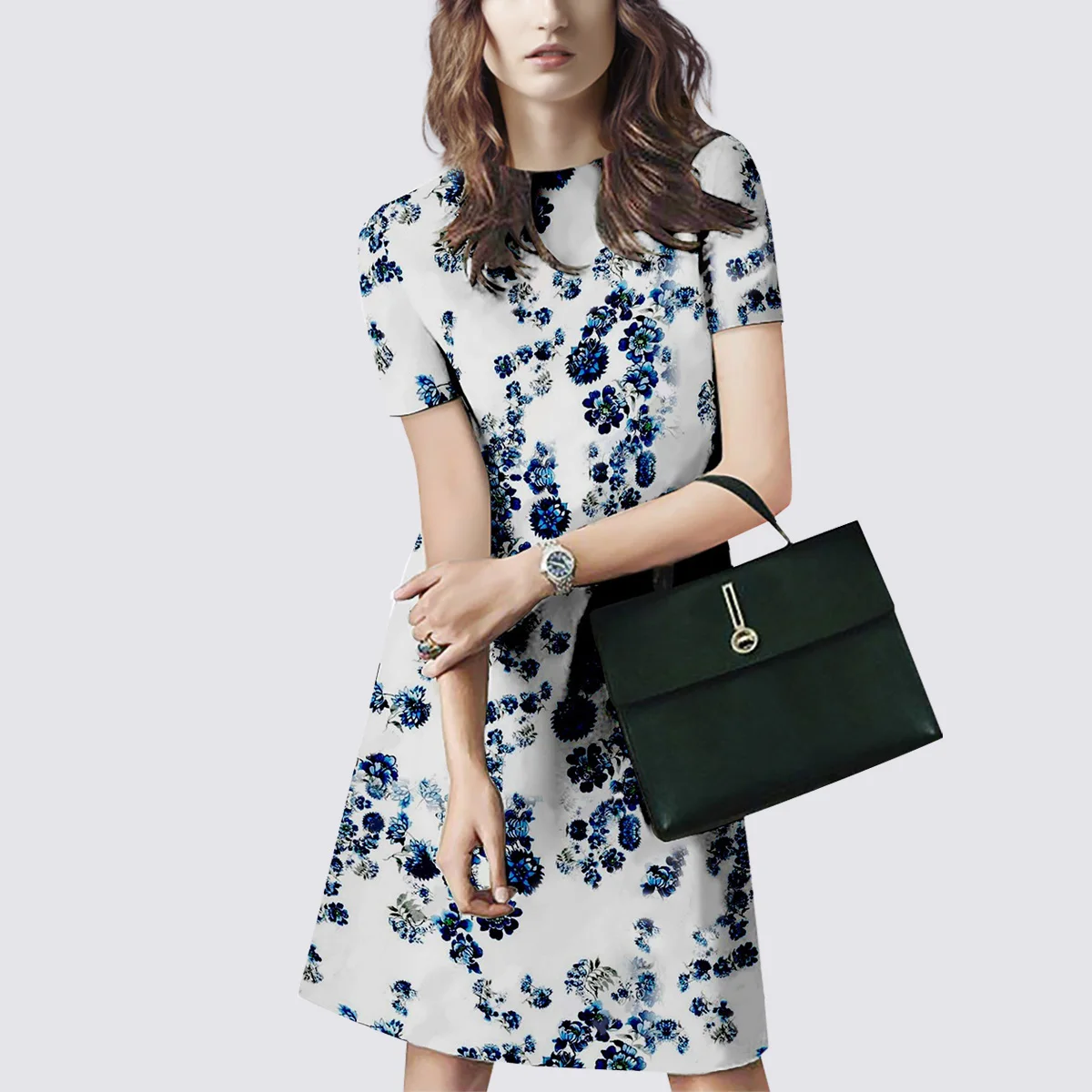 

Женское платье с коротким рукавом, приталенное ТРАПЕЦИЕВИДНОЕ ПЛАТЬЕ с принтом, лето 2021