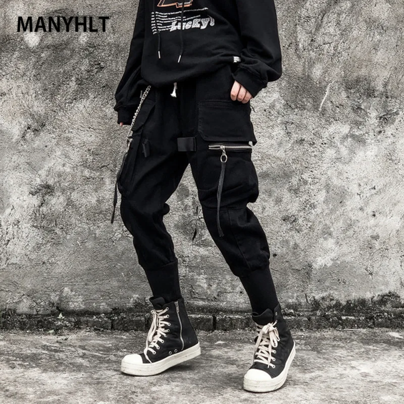 

MANYHLT 2021 Overalls Men's Trousers Fashion High Street Hip Hop Loose Harlan Beam Port Casual Cropped Trousers