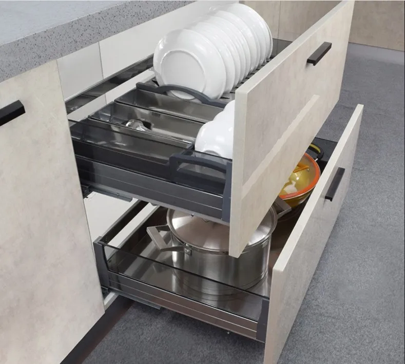 

Drawer door A complete set of damping guide rail for pulling basket of toughened glass furnace table bowl dish and floor cabinet