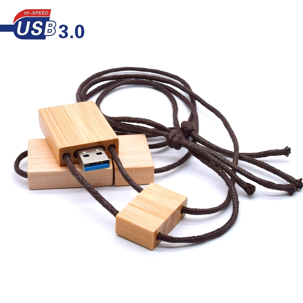DIY логотип высокоскоростной квадратный деревянный с веревкой USB флэш-накопитель 3