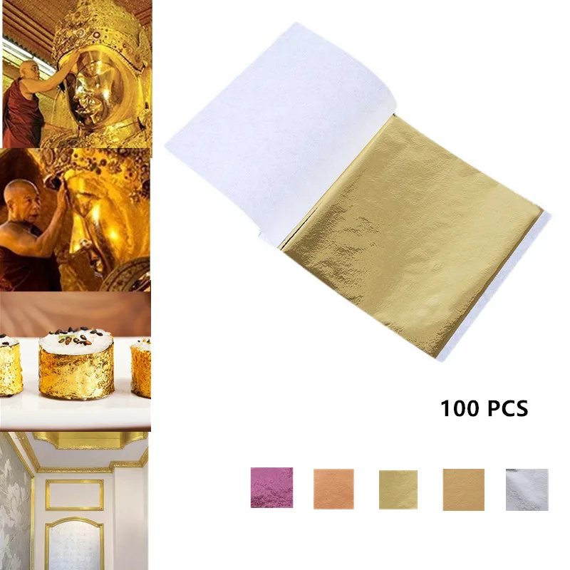 

24K Gold Leaf Edible Gold Foil Sheets For Cake Decoration Facial Mask Arts Crafts Paper Home 100PCS Real Gold Foil Gilding