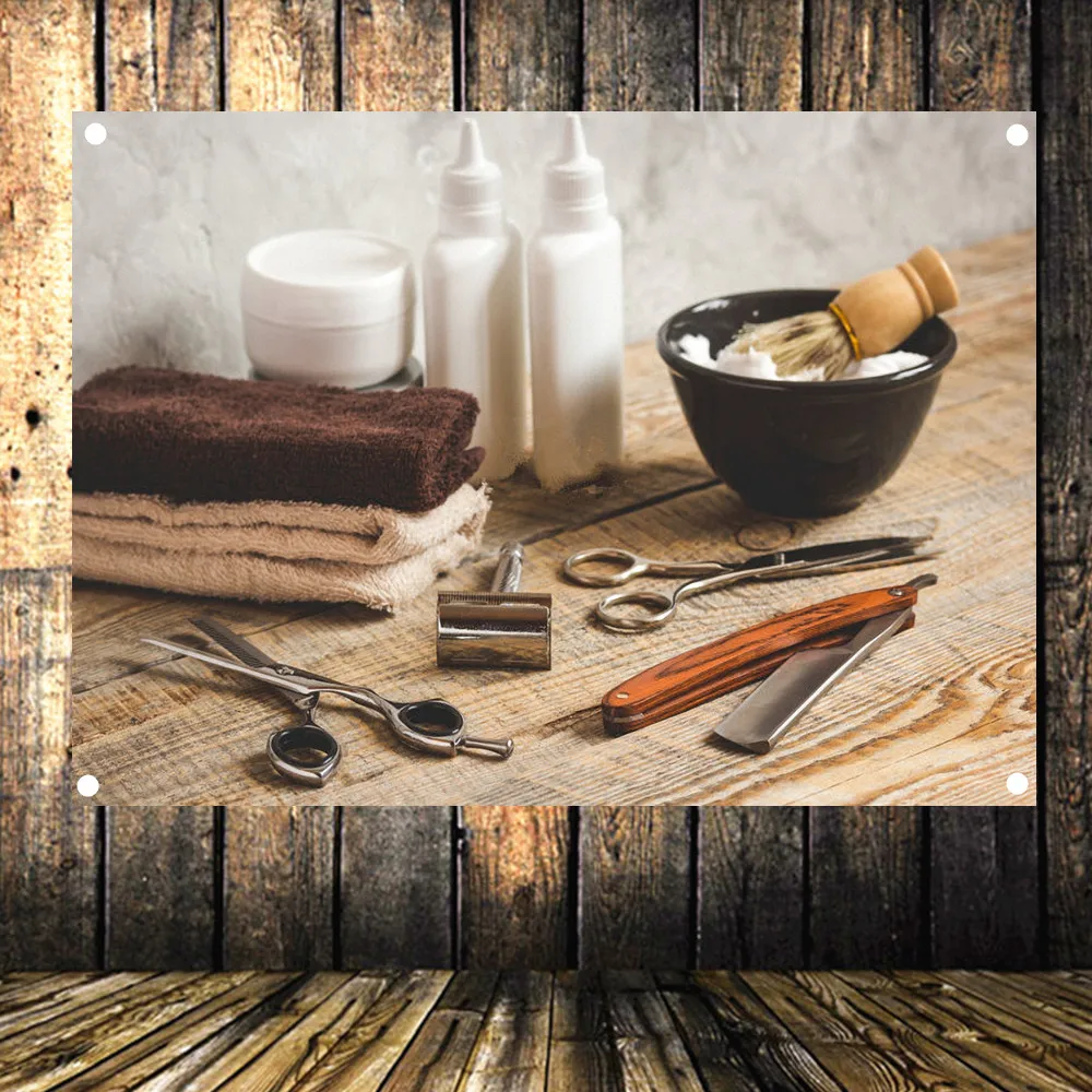 

Shaving Barber Hair Salon Tattoo Poster Four-hole Banner Flag Tapestry Wall Hanging Canvas Print Art Barber Shop Decoration