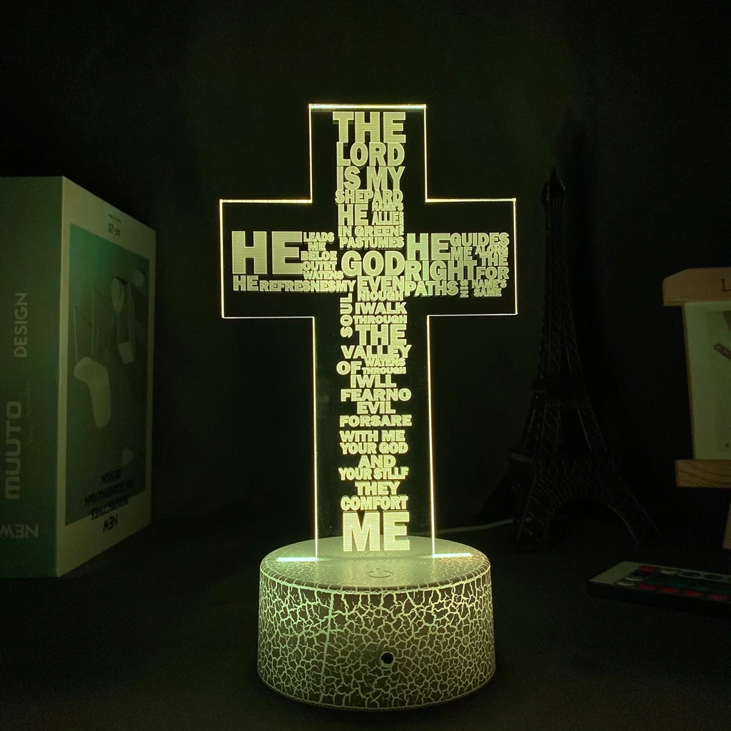 

3D Lamp Holy Bible Psalm Poem Christian Cross Led Night Light for Church Decor Gift for Christians Bedroom Decor Cross Jesus