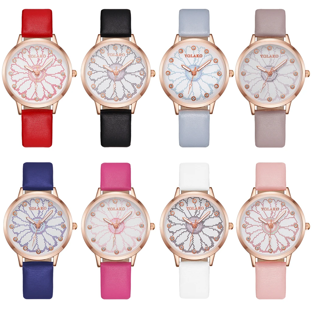 

YOLAKO Women's Watch Fashion Women Watch Flower Leather Wrist Female Ladies Watch Clock For Women relogio feminino reloj mujer