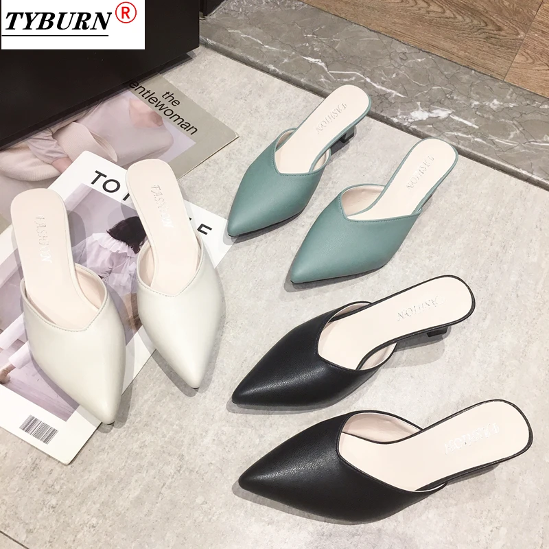 

2021 Green Sweet Office Shoes Female Temperament High Heels 5CM One-step Sandals One-step Comfortable Ladies Black Women's Shoes