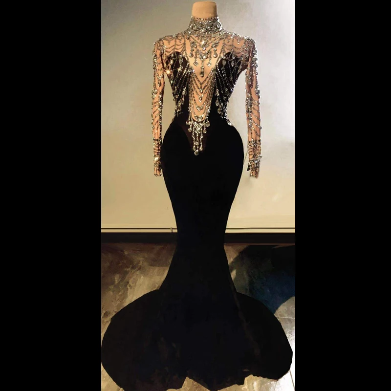 

Women'S Sexy Evening Party Dresses Sparkly Rhinestone Velvet Dress Stage Costumes Female Singer Birthday Stretch Dress DN7313