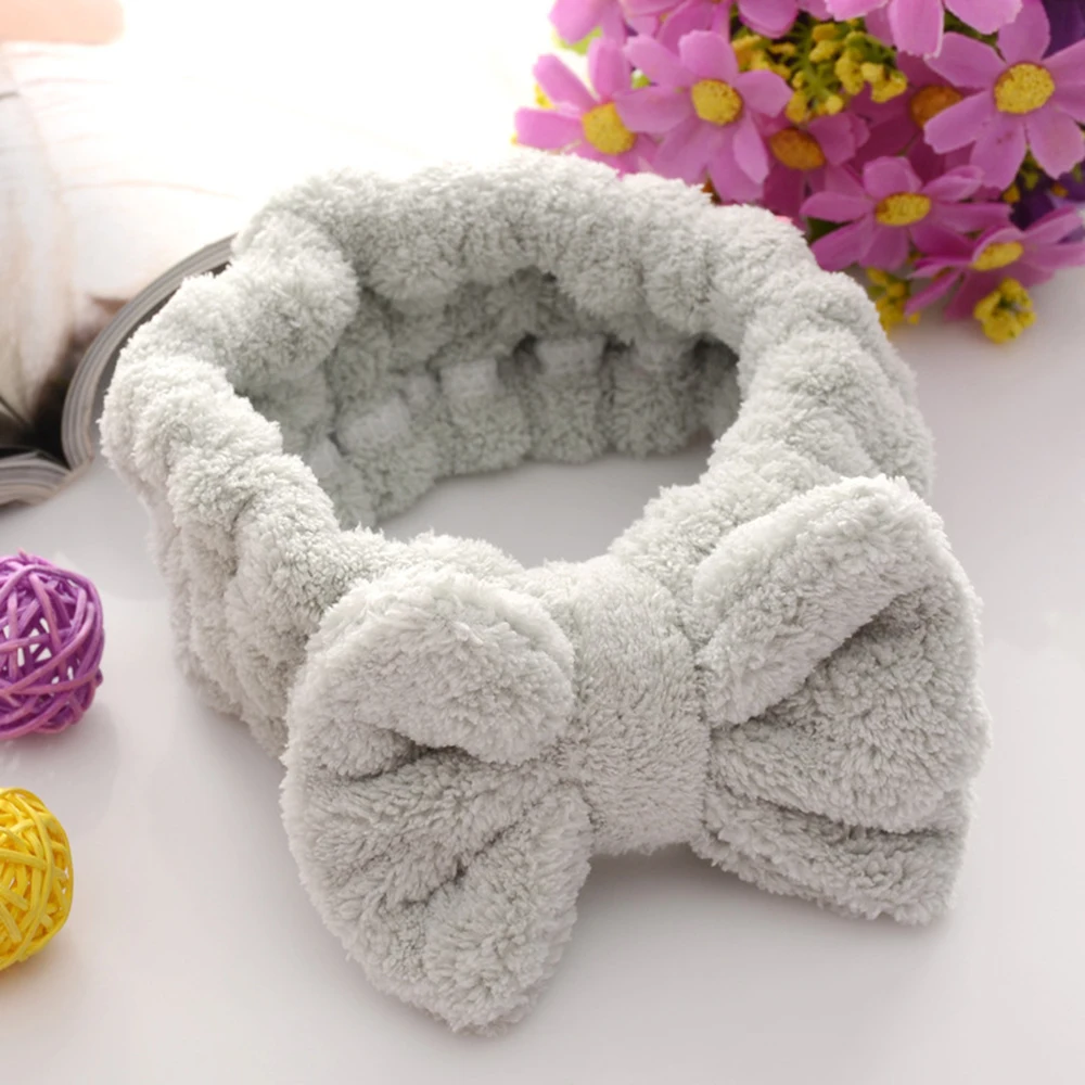 

1 PC Elastic Shower SPA Headband Wash Face Makeup Hairband Soft Coral Fleece Bowknot Hair Bands Headwear For Women Girls