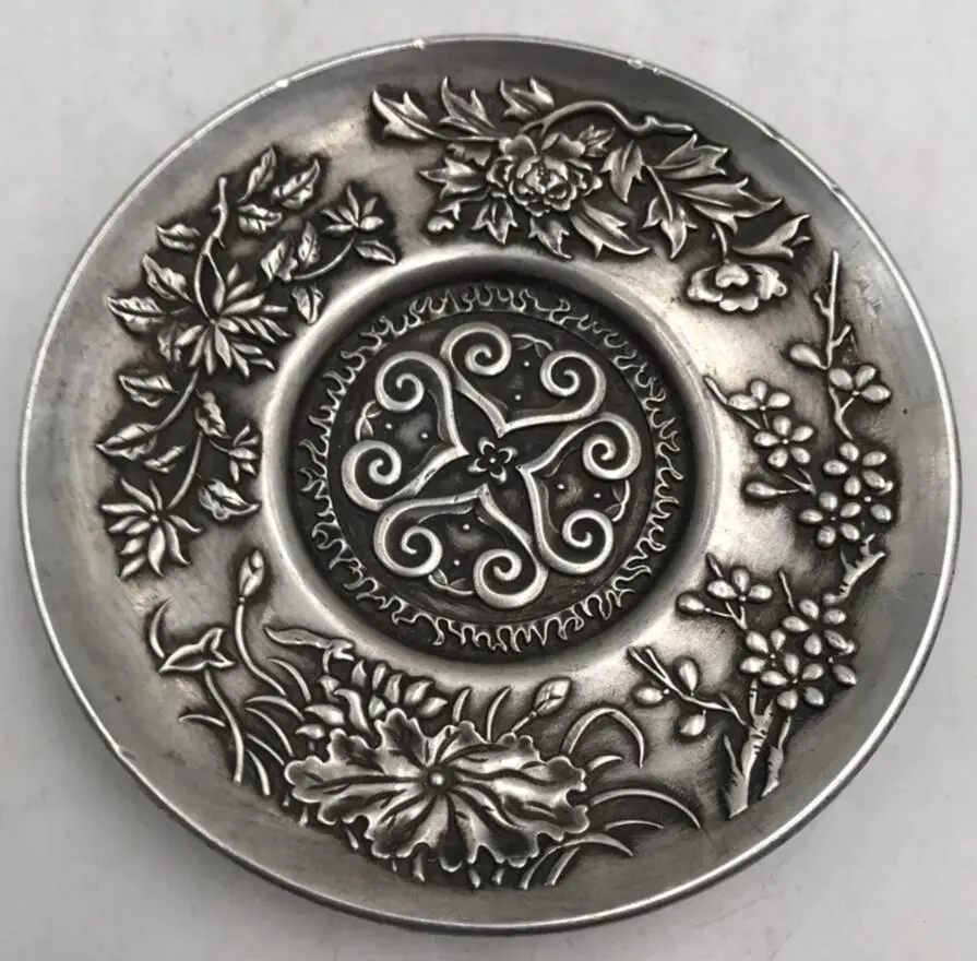 

China White copper archaize flowers dish crafts statue