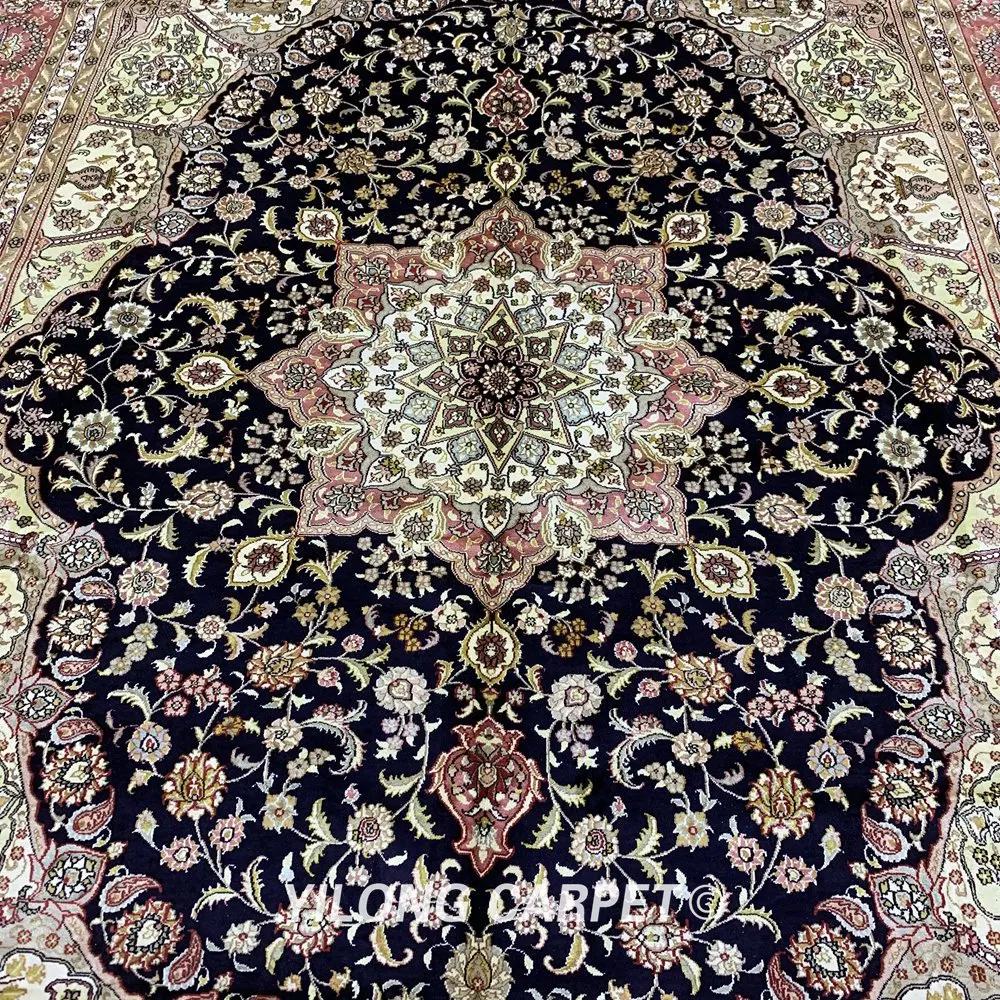 Beste Yilong 9 'X 12' Oosterse Handgeknoopt Luxe Zijden Kleed Zwart Medaillon Perzisch Tapijt Handgemaakte (YJH276B)