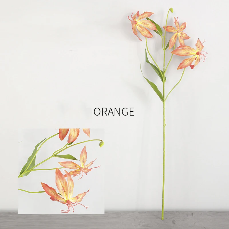 orange Китайское пластиковое украшение для дома, искусственные ветки, свадебные розовые дорожные свинцовые искусственные цветы, одиночные ветки, настоящее прикосновение, пламя лилии - Цвет: orange