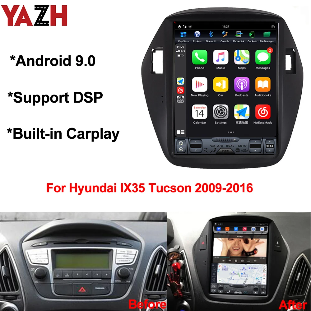 YAZH Android 9 0 Pie автомобильное радио для Hyundai IX35 Tucson 2009-2016 GPS с 10 4 &quotIPS дисплей Bluetooth 5
