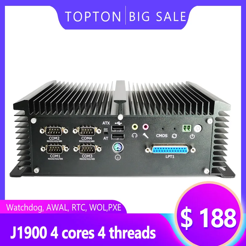 Безвентиляторный промышленный мини компьютер Celeron J1900 6 * RS232 COM 2 Lan 8 USB GPIO LPT PS/2 HDMI VGA