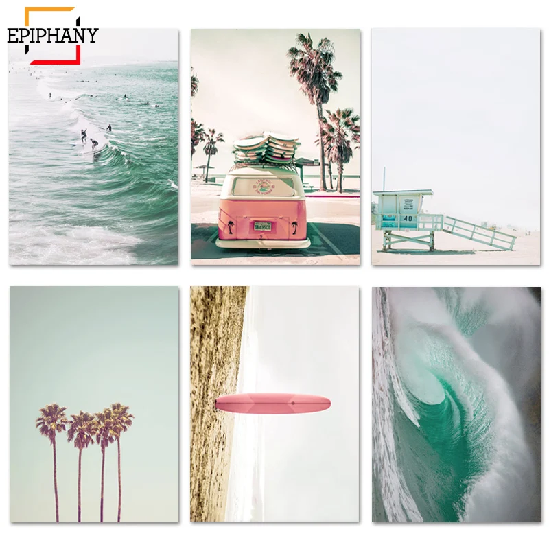 Большая пляжная настенная печать Калифорния серфинг Искусство доска для