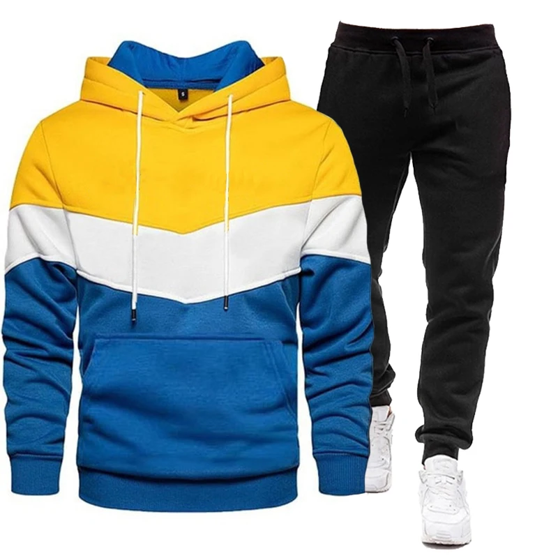Autumn Winter Men's Fashion Brand Printed Jogging Suits Three-color Hoodies and Trousers Two Piece Sets Casual Tracksuit