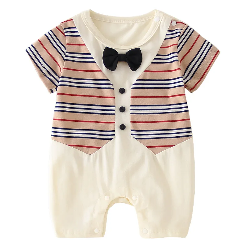 

Summer baby clothes Gentleman cotton short-sleeved striped casual handsome newborn boy and girl romper 0-3 months
