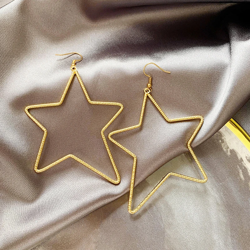 

Luokey Female Star Hoop Earrings Korean Fashion Exaggerated Big Statement Earrings For Women Girls Gold Earrings Jewelry Brincos