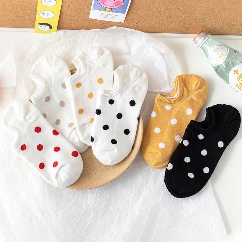 

6Pair Cotton Non-slip Comfortable for Women Shallow Mouth Cute Boat Socks Dot Pattern High-elastic Breathable Kawaii Stockings
