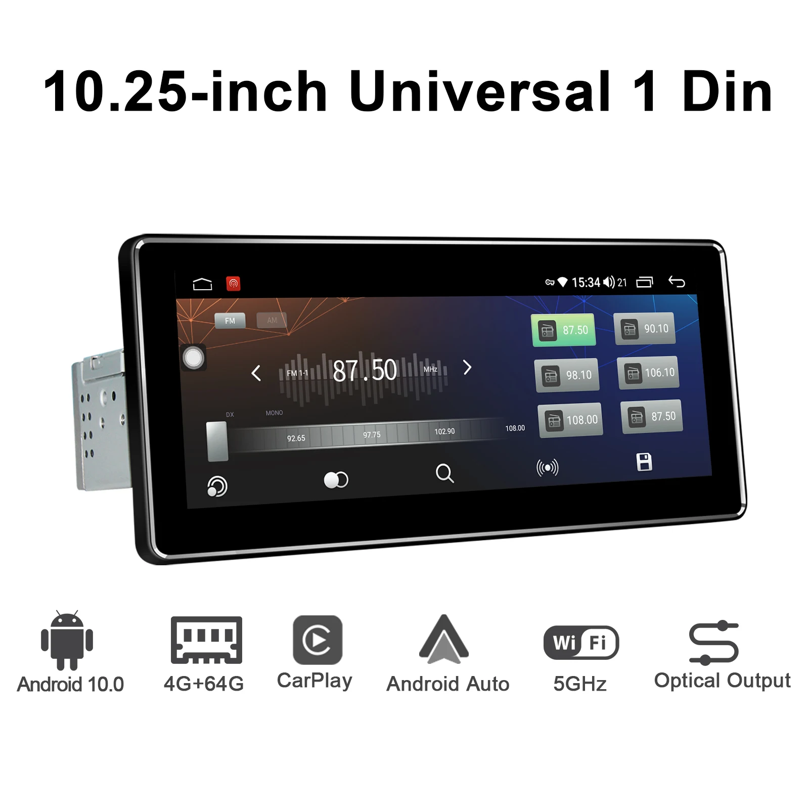 저렴한 10.25 인치 단일 딘 터치 스크린 안드로이드 10.0 자동차 헤드 유닛 범용 테이프 레코더 안드로이드 자동 무선 Carplay Autoradio 4G