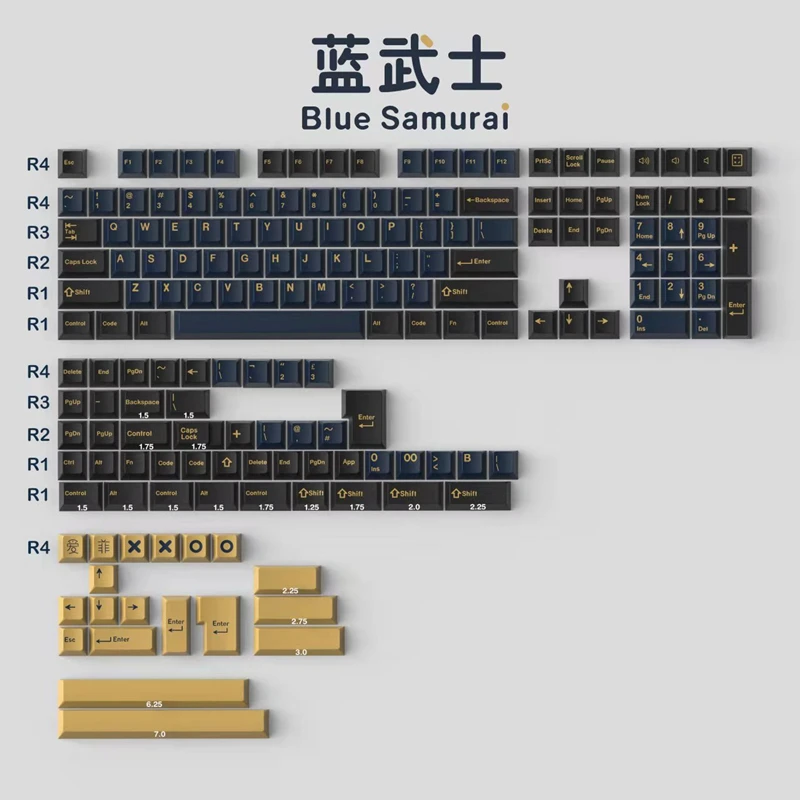 

Колпачки для клавиш GMK Blue Samurai, ABS колпачки для клавиш с двумя выстрелами, вишневый профиль, колпачки для клавиш с ISO Enter 7U, пропускная панель дл...
