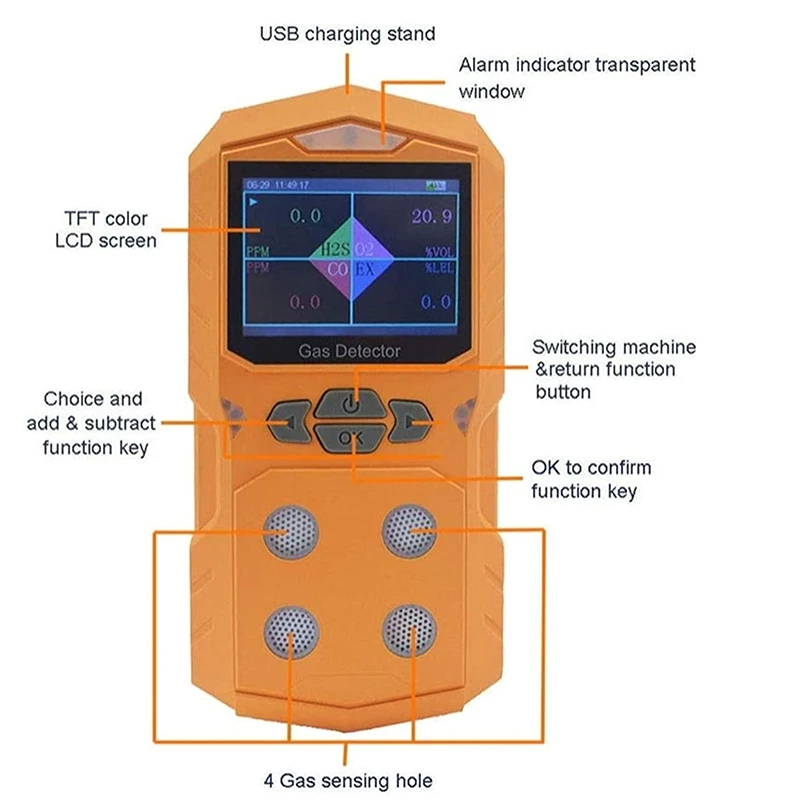 PLT850 Four-In-One Gas Detector Combustible Oxygen Hydrogen Sulfide Carbon Monoxide Alarm | Инструменты