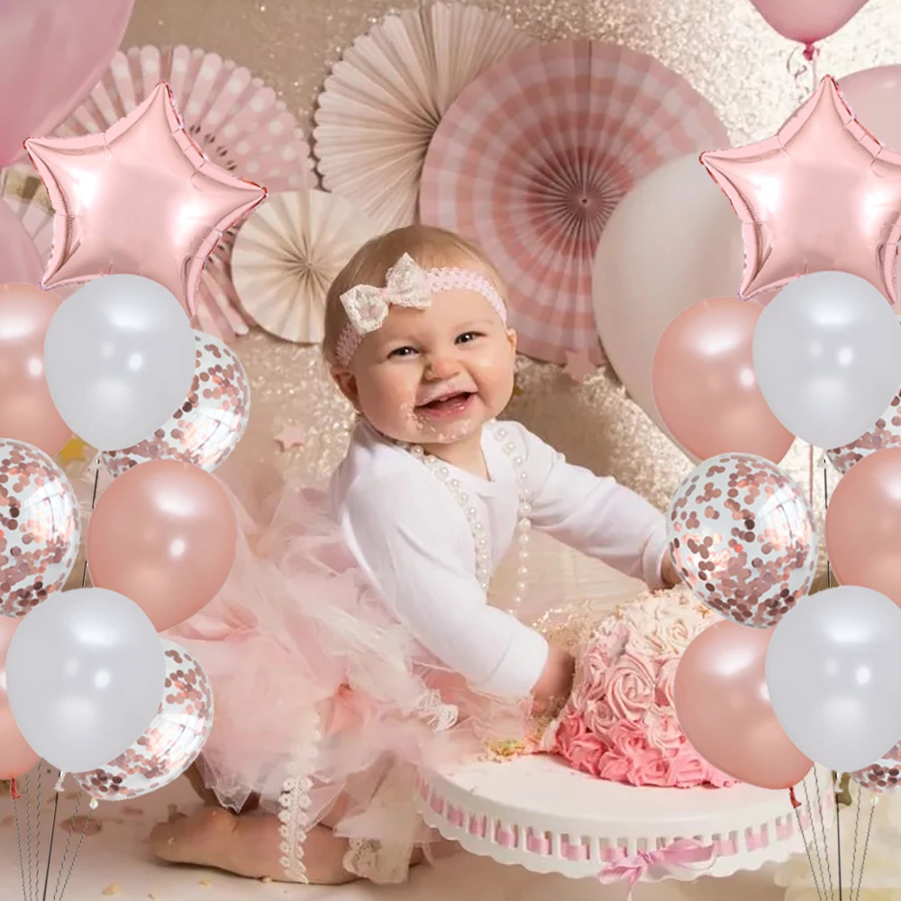 

First Happy Birthday Rose Gold Balloon My 1st 1 One Year Banner Party Decorations Kids Baby Boy Girl Garland Supplies Balloons