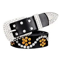newest rhinestones belt luxury designer brand shiny crystal studded belts for woman man pu leather decorated diamond waistband
