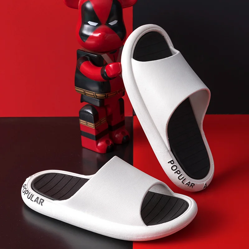

2021 Summer Home Men Slippers Simple Black White Lovers Shoes Non-slip Bathroom Slides Flip Flops Indoor Women Platform Slippers