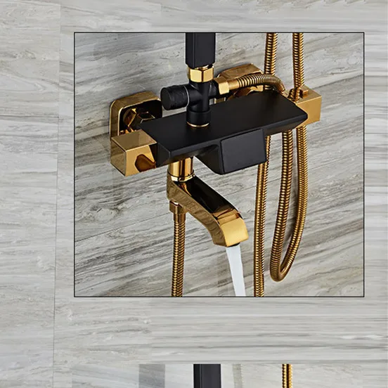 Набор для душа черного и золотого цвета набор с температурой ванная комната Душ