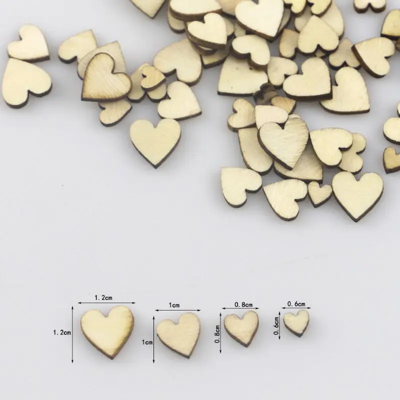

203F 100pcs Mixed Love Heart Shape Wooden Wedding Table Scatter Decor Rustic Crafts 4 Sizes