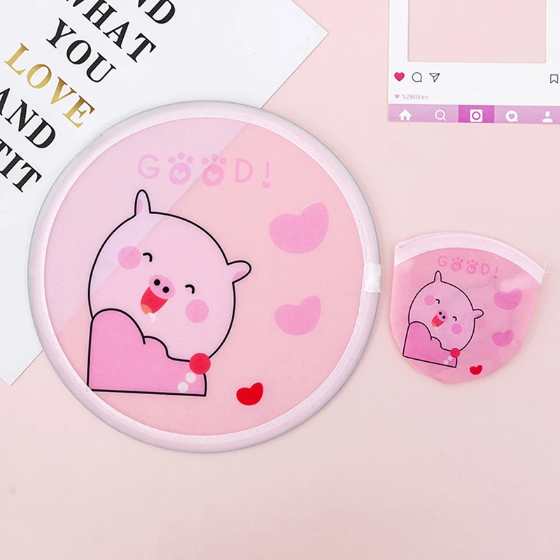 

Polyester Cartoon Mini Round Disc Portable Fan Folding Pocket Wallet Flyer Handheld Fan High Quality