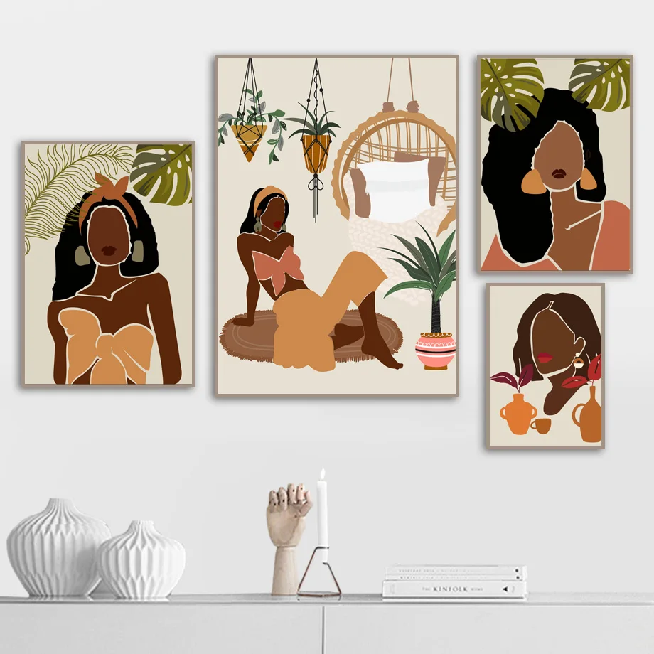 Модные абстрактные растения в горшках для девочек настенная живопись на холсте