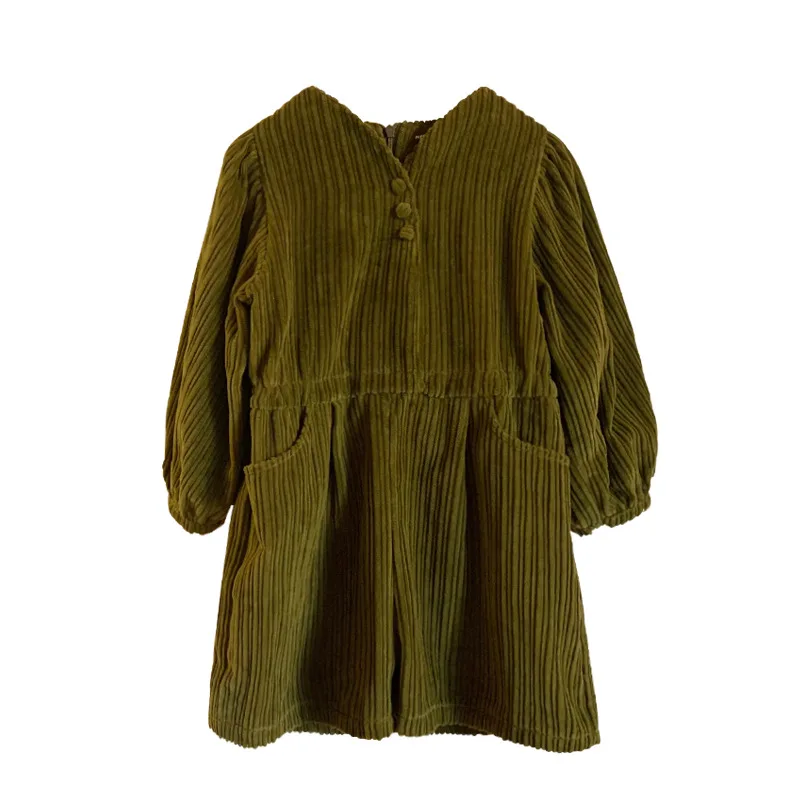 

2020 Fall/winter New Girls' Corduroy Cotton Jumpsuit European and American Baby Trendy Fashion Bodysuits with Puffy Sleeve