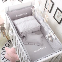 5pcs cotton grey baby bed bumper cot anti bump newborn crib liner sets safe pad babies crib bumpers bed cover for boy and girl