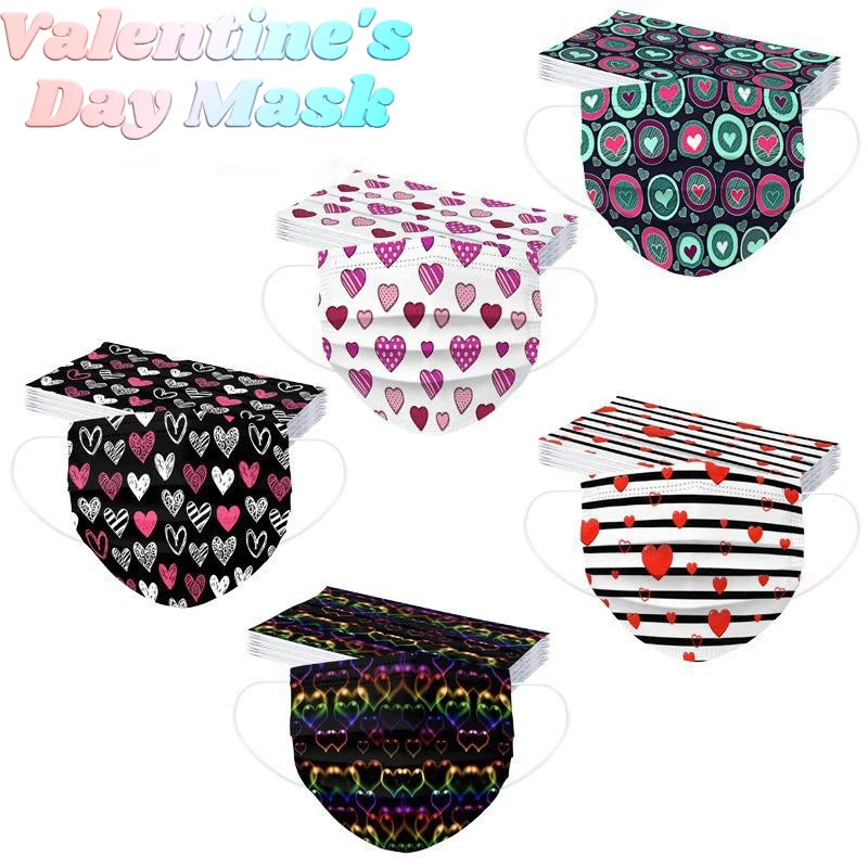 

2022 New Adult Mascarillas Valentine's Day Disposable Printed Protective Mask Masks For Virus Protection Mascaras Couple Mask