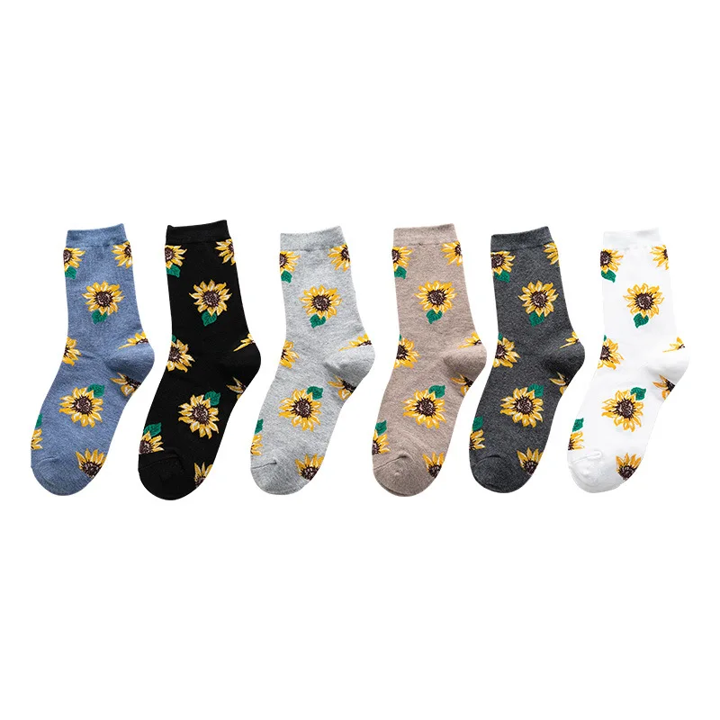 Женские носки в Корейском стиле Харадзюку с принтом Ван Гога и подсолнухами