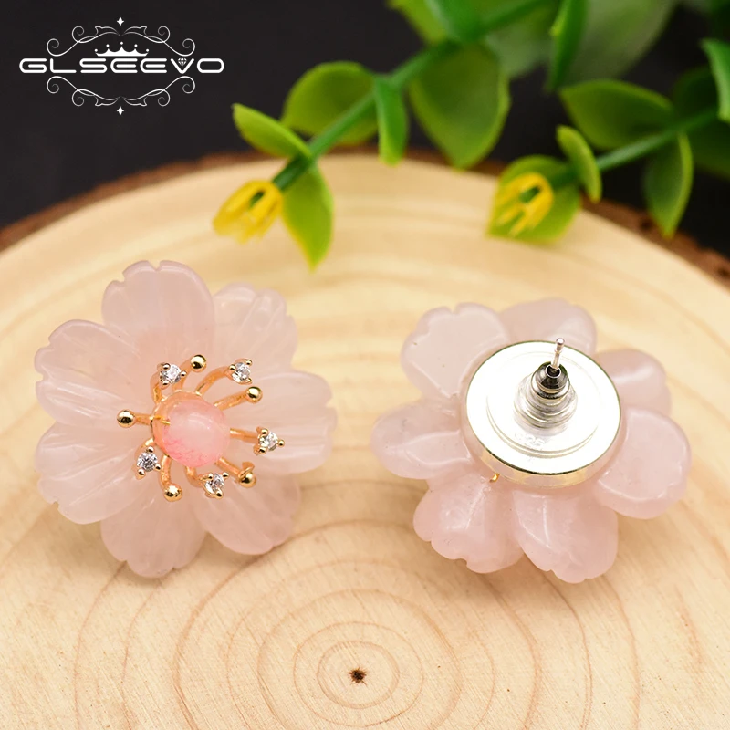 GLSEEVO оригинальный дизайн натуральный кристалл серьги-гвоздики в форме цветка для