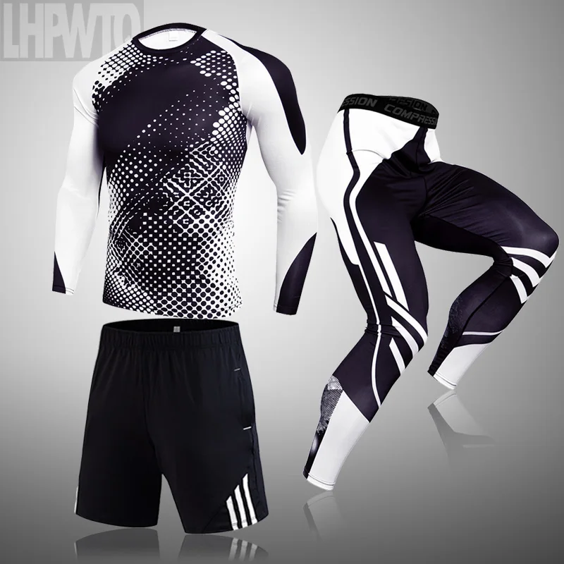 

Gym clothing men's compression dry tights long-sleeved T-shirt running shorts sports underwear New Jogging 3-pce set suit