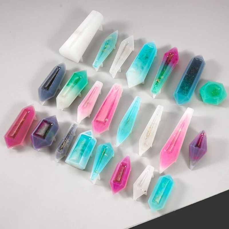 

18Pcs Resin Pendulum Mold Silicone Quartz Crystal Molds with 20Pcs Bead Kit C7AF