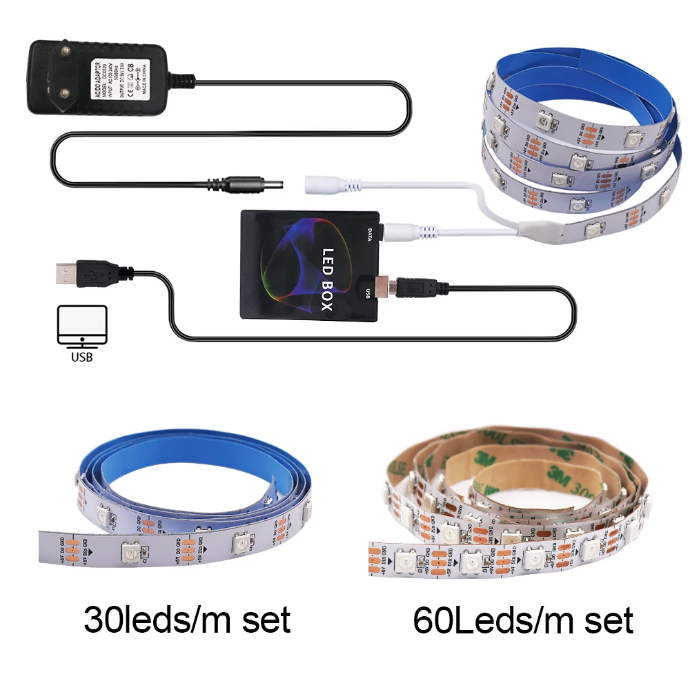 WS2812B цветных (RGB) светодиодных лент: 5V USB DIY ТВ HD компьютерный монитор Подсветка IP65