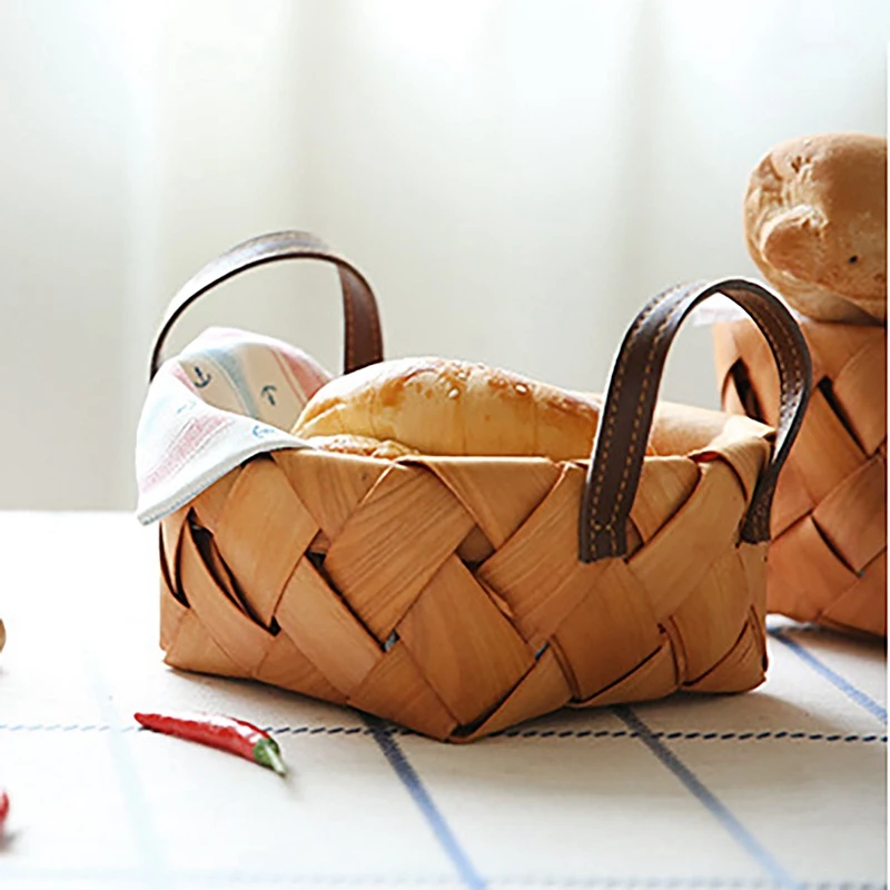 

Woven Fruit Basket with Handle, Bread Storage Basket Portable Kitchen Snack Basket