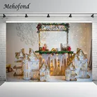 Фон Mehofond для фотосъемки с изображением магазина милых игрушек Рождества DIY белый деревянный дом теплсветильник свет вечеринка в честь будущей мамы портрет декор Фотография